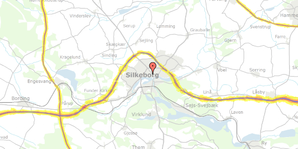 Trafikstøjkort på Guldbergsgade 50, 8600 Silkeborg