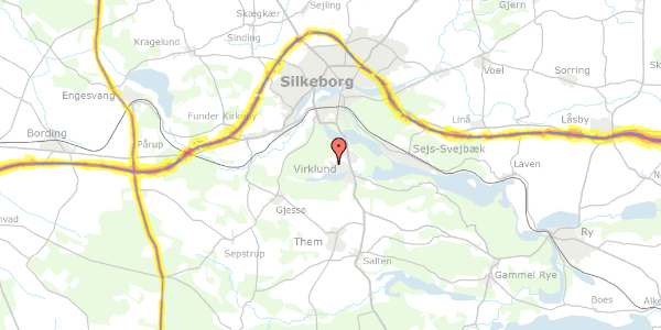 Trafikstøjkort på Gunilshøjvej 279, 8600 Silkeborg