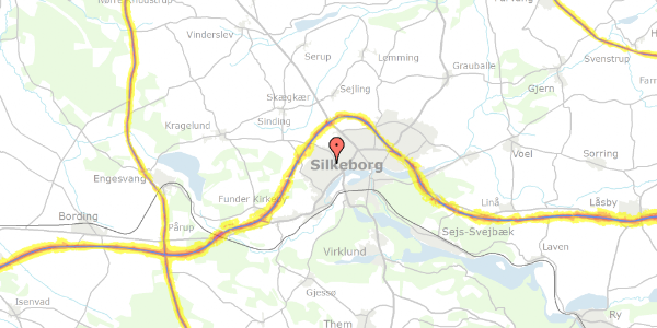 Trafikstøjkort på Hedebyvej 3, 8600 Silkeborg