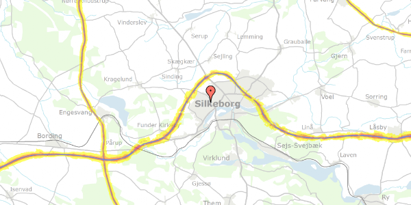 Trafikstøjkort på Hedebyvej 11, 8600 Silkeborg