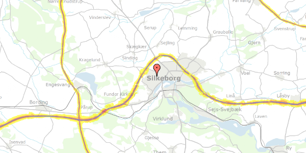 Trafikstøjkort på Hedebyvej 34, 8600 Silkeborg