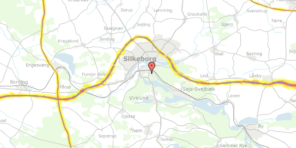 Trafikstøjkort på Helmsvej 6, 8600 Silkeborg