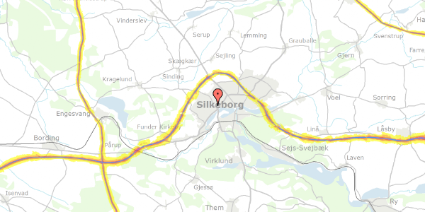 Trafikstøjkort på Hesselhøjvej 7, 8600 Silkeborg