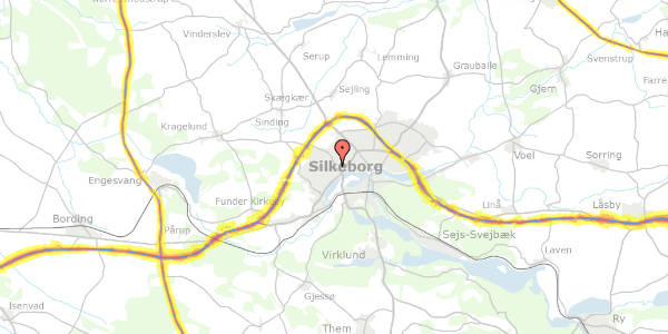 Trafikstøjkort på Hesselhøjvej 12, 8600 Silkeborg