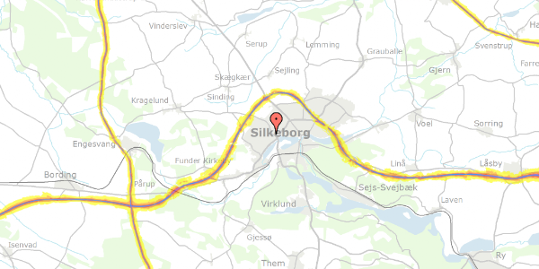 Trafikstøjkort på Hesselhøjvej 15, 8600 Silkeborg