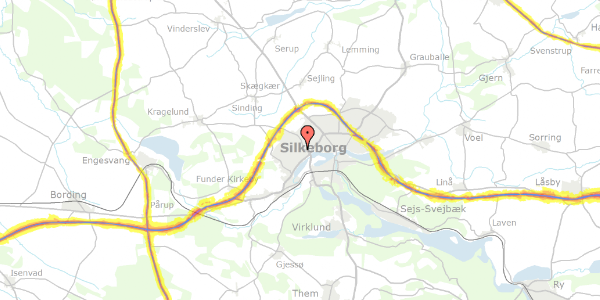 Trafikstøjkort på Hesselhøjvej 23, 8600 Silkeborg