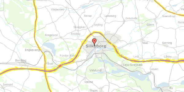 Trafikstøjkort på Hesselhøjvej 44, 8600 Silkeborg