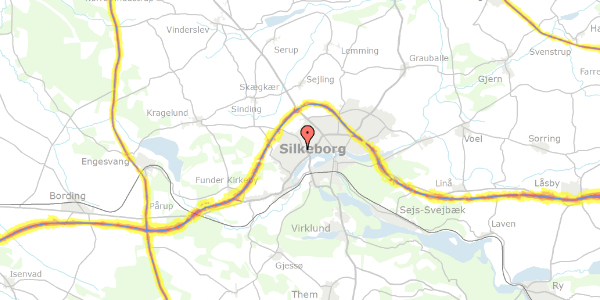 Trafikstøjkort på Hesselhøjvej 68, 8600 Silkeborg