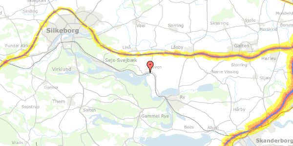 Trafikstøjkort på Himmelbjergvej 29, 8600 Silkeborg