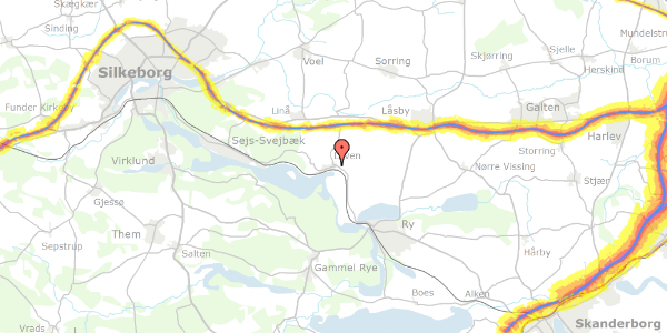 Trafikstøjkort på Himmelbjergvej 105, 8600 Silkeborg