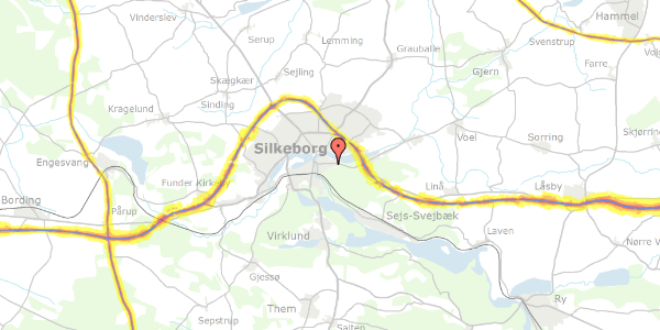 Trafikstøjkort på Hjejlevej 15, 1. th, 8600 Silkeborg