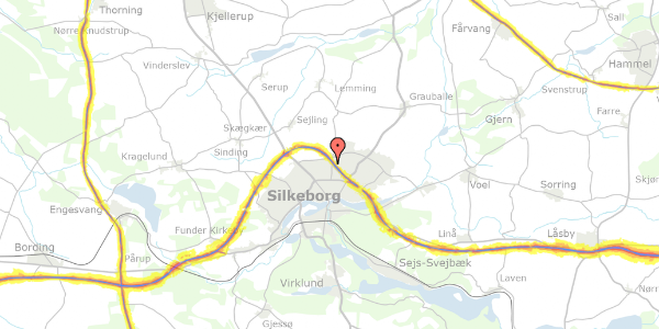 Trafikstøjkort på Højmarkstoften 93, 8600 Silkeborg