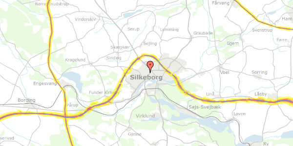 Trafikstøjkort på I.P.Jacobsens Vej 8, 8600 Silkeborg