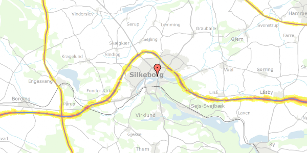 Trafikstøjkort på Jyllandsgade 8, 8600 Silkeborg