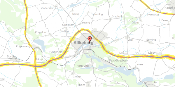 Trafikstøjkort på Jyllandsgade 16, 8600 Silkeborg