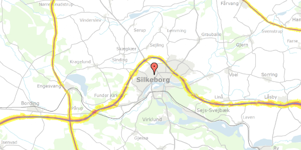 Trafikstøjkort på Kaj Munks Vej 13, 8600 Silkeborg