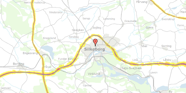 Trafikstøjkort på Kaj Munks Vej 16, 8600 Silkeborg