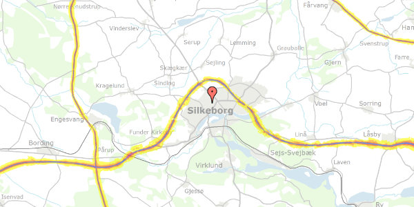 Trafikstøjkort på Kaj Munks Vej 34, 8600 Silkeborg