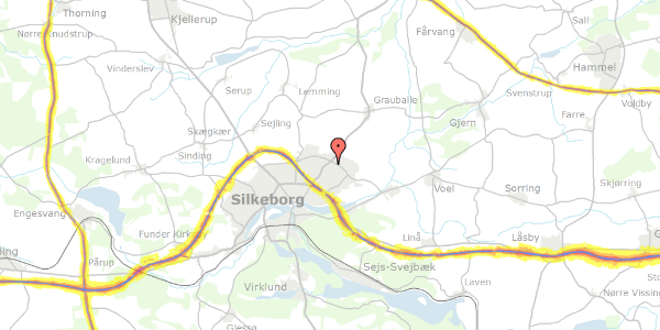 Trafikstøjkort på Kirsebærvej 44, 8600 Silkeborg