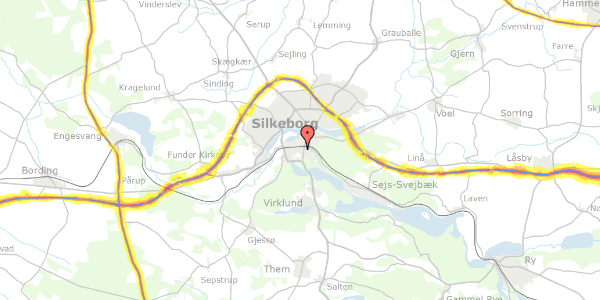 Trafikstøjkort på Klüwersgade 1B, 8600 Silkeborg