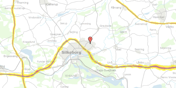 Trafikstøjkort på Kvædevej 34, 8600 Silkeborg