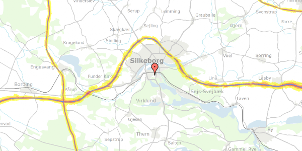 Trafikstøjkort på Landlystvej 46, 8600 Silkeborg