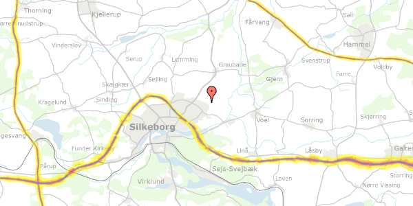 Trafikstøjkort på Landskronavej 34, 8600 Silkeborg