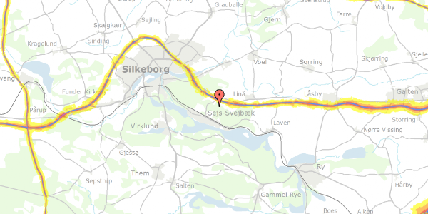 Trafikstøjkort på Langdalsvej 11, 8600 Silkeborg