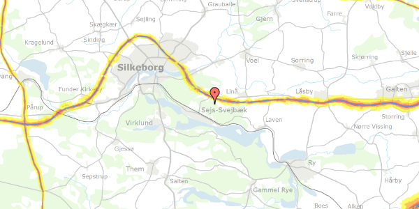 Trafikstøjkort på Langdalsvej 13, 8600 Silkeborg