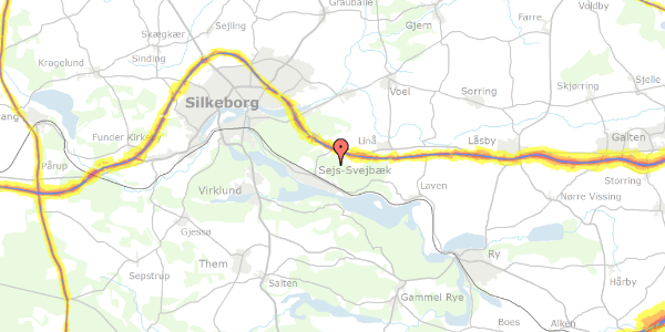 Trafikstøjkort på Langdalsvej 18, 8600 Silkeborg