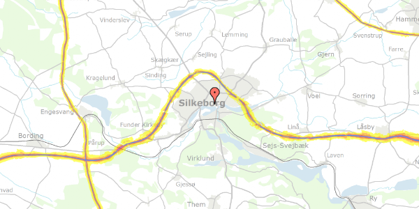 Trafikstøjkort på Langelinie 7, 1. a, 8600 Silkeborg