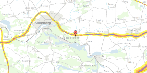 Trafikstøjkort på Purhusvej 16, 8600 Silkeborg