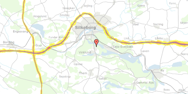 Trafikstøjkort på Marienlystvej 16A, 8600 Silkeborg