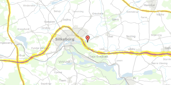 Trafikstøjkort på Midsommervej 2, 8600 Silkeborg