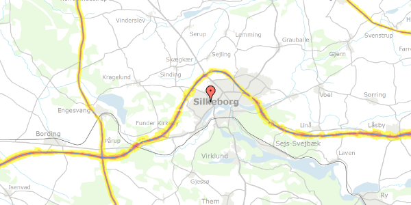 Trafikstøjkort på Mysundevej 1, 8600 Silkeborg