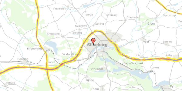 Trafikstøjkort på Nordborgvej 15, 8600 Silkeborg