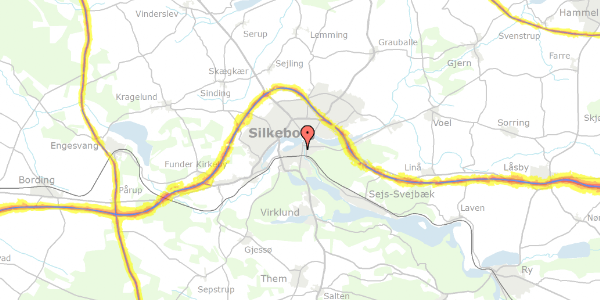 Trafikstøjkort på Nygade 1A, 3. , 8600 Silkeborg