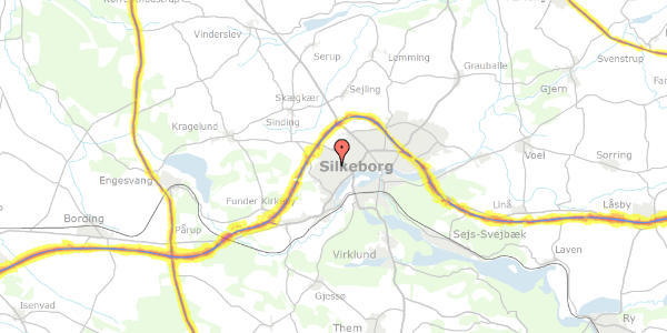 Trafikstøjkort på Risumvej 50, 8600 Silkeborg