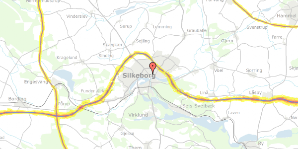 Trafikstøjkort på Rosengade 1C, 1. th, 8600 Silkeborg