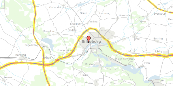 Trafikstøjkort på Røddingvej 1, 8600 Silkeborg