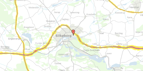 Trafikstøjkort på Rønne Allé 9, 8600 Silkeborg