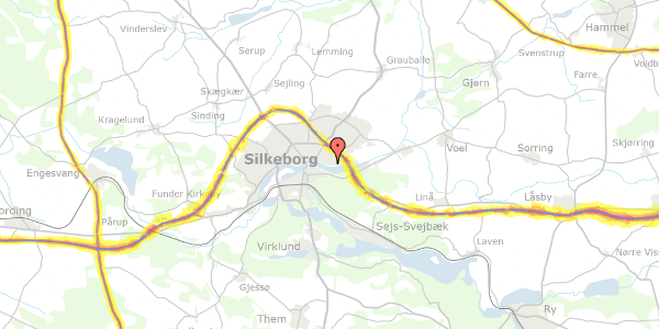 Trafikstøjkort på Rønne Allé 84, 8600 Silkeborg