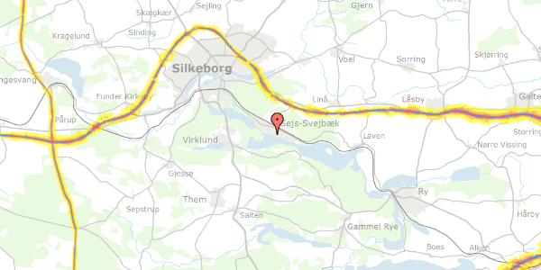 Trafikstøjkort på Sejs Søvej 76, 8600 Silkeborg