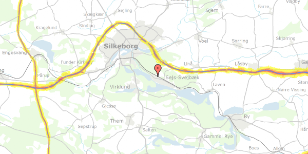 Trafikstøjkort på Sindbjergvej 6, 8600 Silkeborg