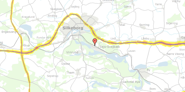 Trafikstøjkort på Sindbjergvej 11A, 8600 Silkeborg