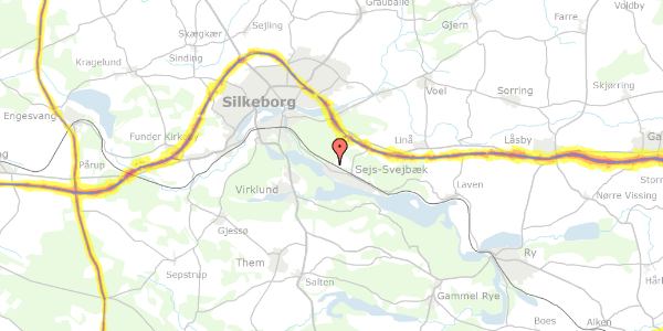 Trafikstøjkort på Sindbjergvej 25, 8600 Silkeborg