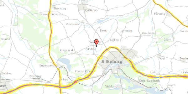 Trafikstøjkort på Sinding Hovvej 23, 8600 Silkeborg