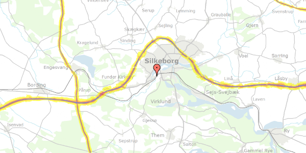 Trafikstøjkort på Skovløbervej 11, 8600 Silkeborg