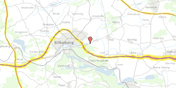 Trafikstøjkort på Skærbækvej 90, 8600 Silkeborg