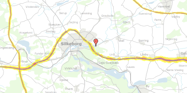 Trafikstøjkort på Skærbækvej 130, 8600 Silkeborg